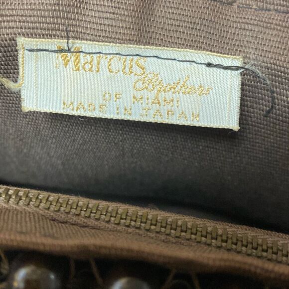 Vintage Handmade Wood Beaded Handbag Purse Marcus Brothers Brown Made in Japan - Picture 10 of 10